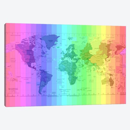 Rainbow Earth Time Zone Map Canvas Print #ICA147} by 5by5collective Canvas Wall Art