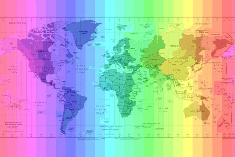 Rainbow Earth Time Zone Map