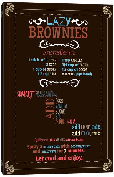 Lazy Brownie Recipe Canvas Art Print - Cooking & Baking Art