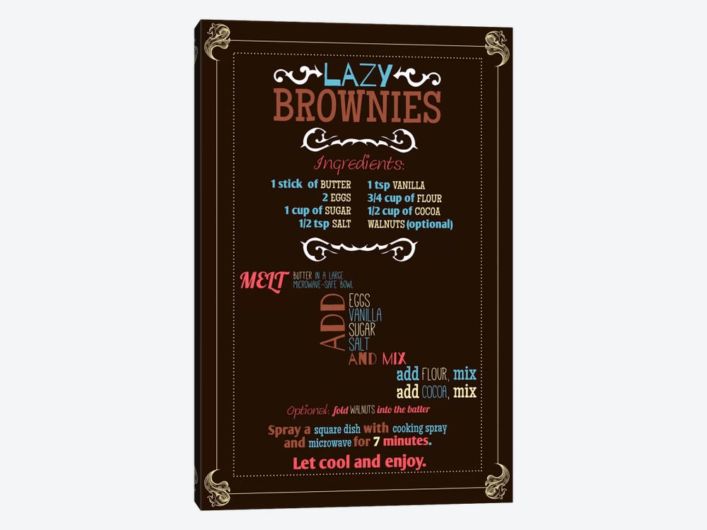 Lazy Brownie Recipe by Unknown Artist 1-piece Canvas Wall Art