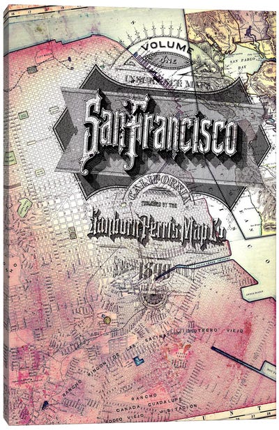 San Fransisco Vintage Map Canvas Art Print - San Francisco Maps