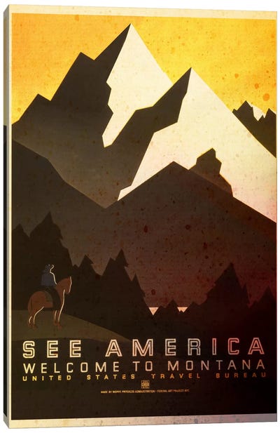 See America, Welcome to Montana Canvas Art Print - Montana Art