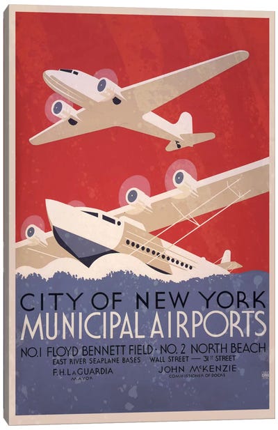 City of New York Minicipal Airports Canvas Art Print - Kids Transportation Art
