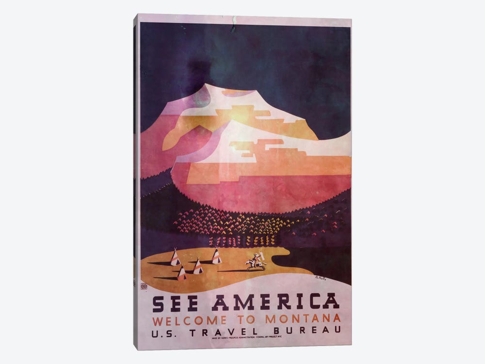 See America, Welcome to Montana 2 by 5by5collective 1-piece Canvas Art
