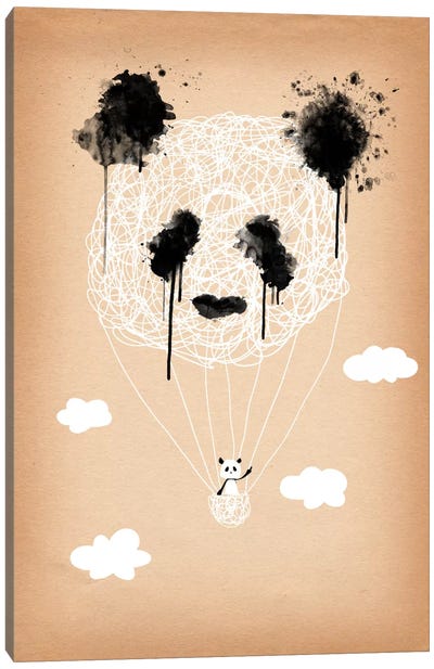 Panda Hot Air Balloon Canvas Art Print - Watercolor Nonsense