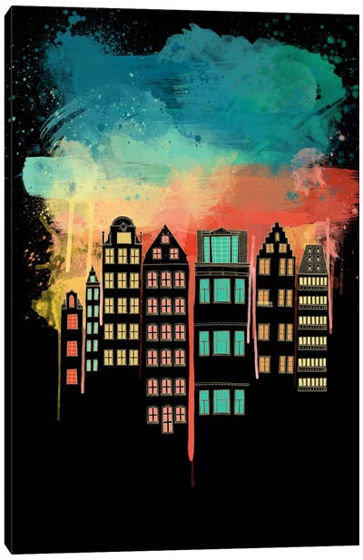 City at Night Canvas Art Print - Watercolor Nonsense