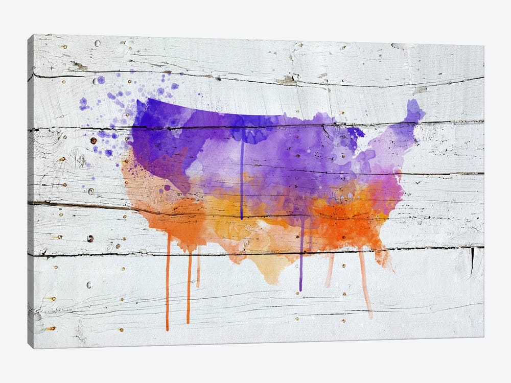 US Wooden Water Color Map by Unknown Artist 1-piece Canvas Print