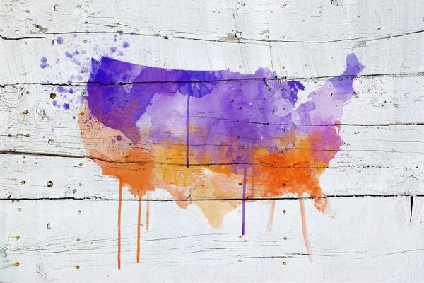 Abstract Maps: US Wooden Water Color Map by 5by5collective