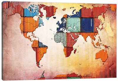 Tile World Map Canvas Art Print - Educational Art