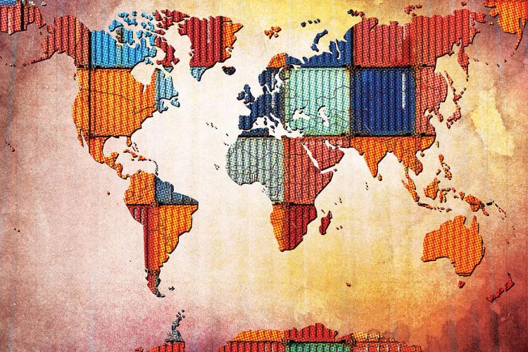 Tile World Map by 5by5collective wall art