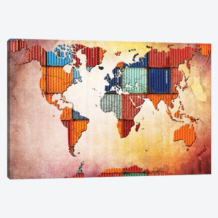 Tile World Map Canvas Print #ICA19} by 5by5collective Canvas Artwork
