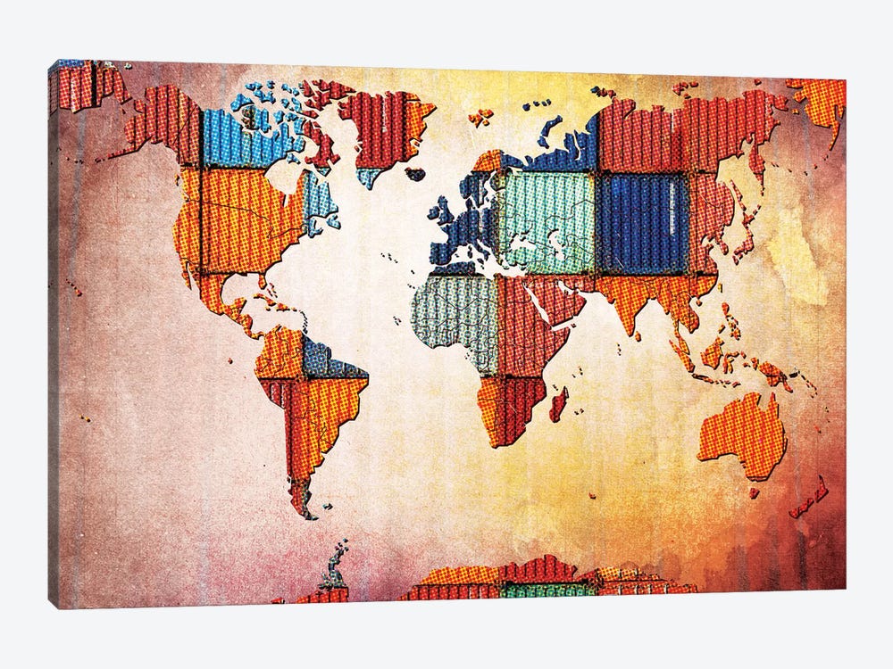 Tile World Map by 5by5collective 1-piece Canvas Wall Art