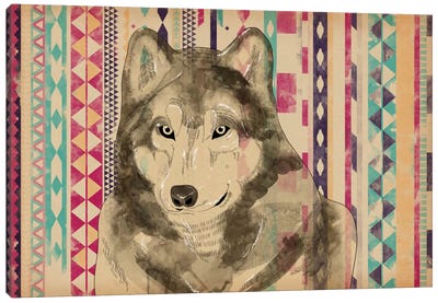 Tribal Wolf Canvas Art Print - Native American Décor