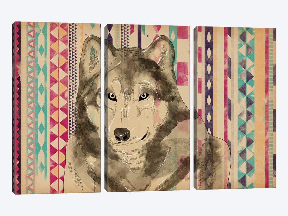 Tribal Wolf by 5by5collective 3-piece Canvas Art Print