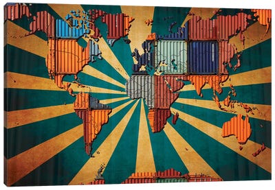 Rising Sun Tile World Map Canvas Art Print - Educational Art