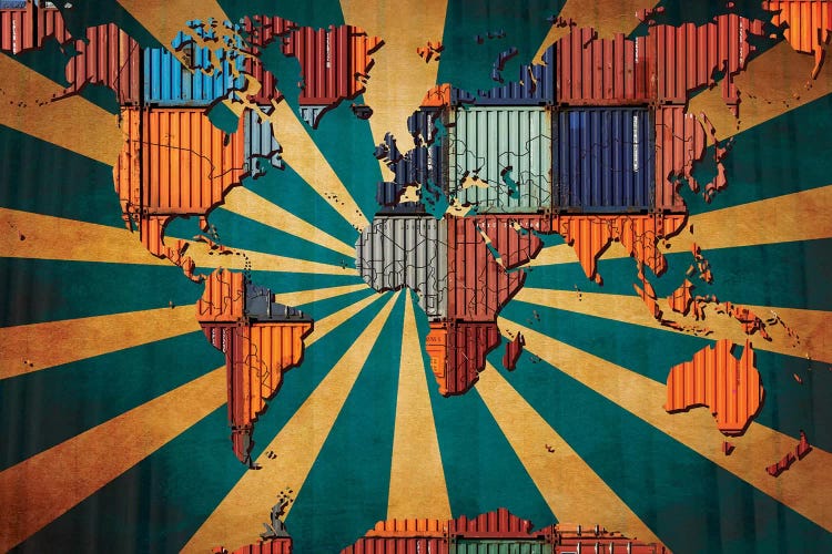 Rising Sun Tile World Map by 5by5collective wall art