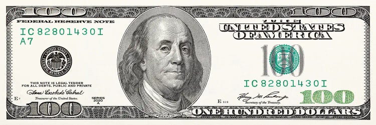 100 Dollar Bill Money Benjamin Franklin Frank Canvas Wall Art Pop 