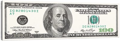 One Hundred Dollar Bill Canvas Art Print - Benjamin Franklin
