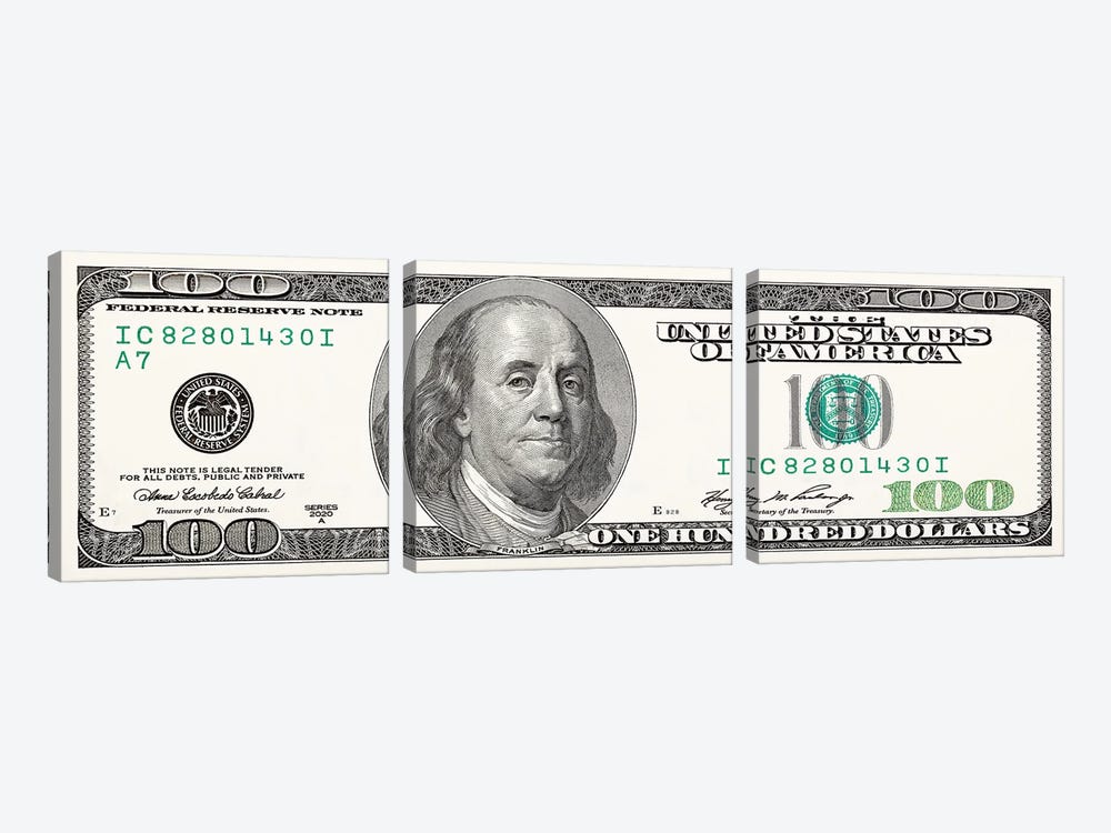 One Hundred Dollar Bill by 5by5collective 3-piece Art Print