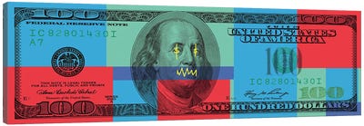 Hundred Dollar Bill - Color Block I Canvas Art Print - Benjamin Franklin