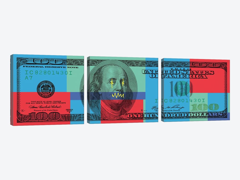 Hundred Dollar Bill - Color Block I by 5by5collective 3-piece Canvas Art