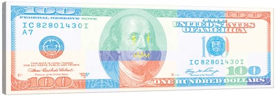 Hundred Dollar Bill - Color Block II Canvas Art Print - Benjamin Franklin