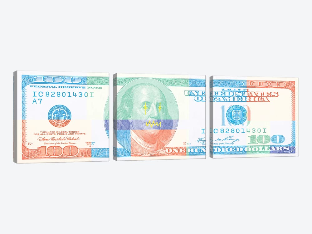 Hundred Dollar Bill - Color Block II by 5by5collective 3-piece Canvas Print