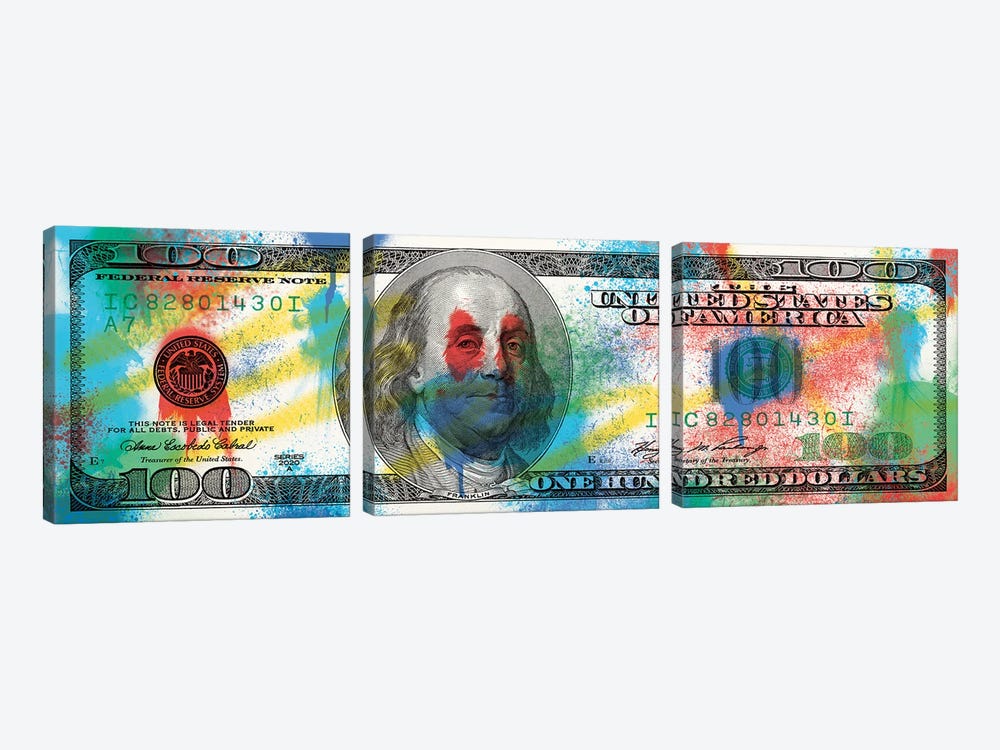 Hundred Dollar Bill - Spray Paint by 5by5collective 3-piece Canvas Artwork