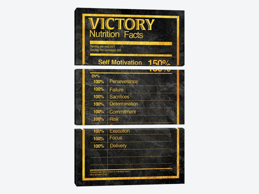 Nutrition Faces Victory - Gold by 5by5collective 3-piece Canvas Art Print