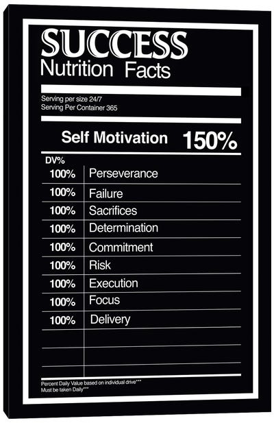 Nutrition Facts Success - BW Canvas Art Print - Inspirational Office