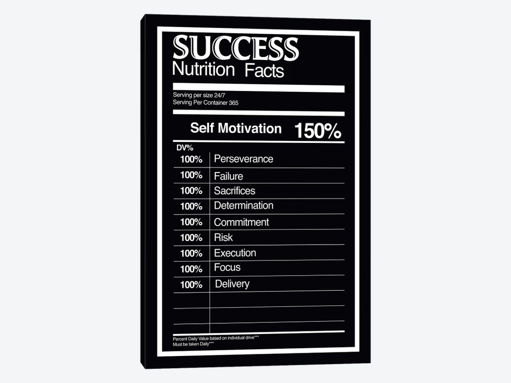 Nutrition Facts Success - BW by 5by5collective 1-piece Canvas Print