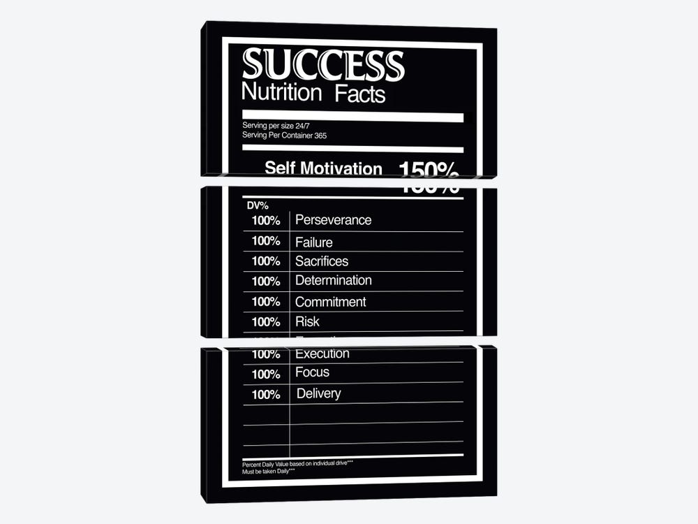 Nutrition Facts Success - BW by 5by5collective 3-piece Art Print