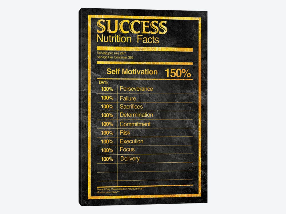 Nutrition Facts Success - Gold by 5by5collective 1-piece Canvas Wall Art