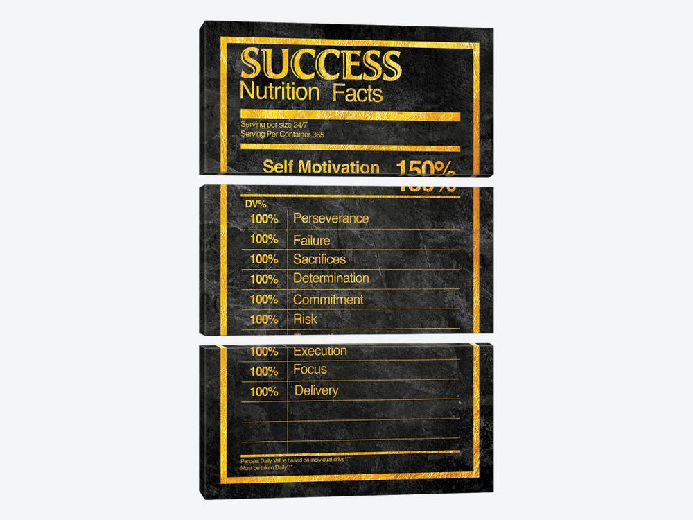 Nutrition Facts Success - Gold by 5by5collective 3-piece Canvas Wall Art