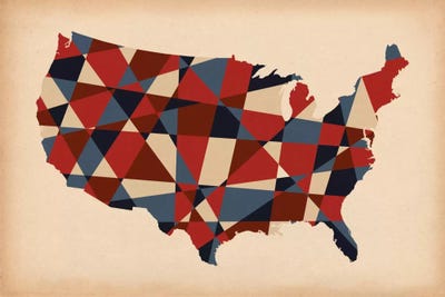 Geometric Red, White, and Blue by 5by5collective framed canvas print