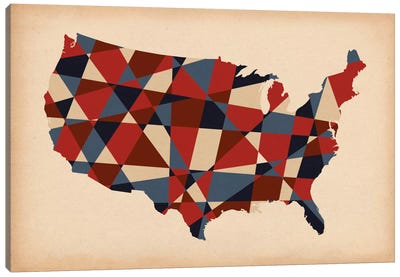 Geometric Red, White, and Blue Canvas Art Print - USA Maps