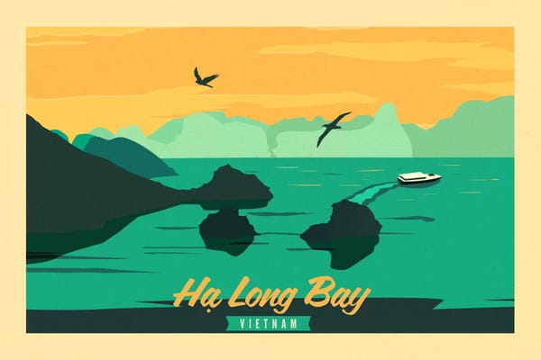5by5collective: Ha Long Bay, Vietnam Vintage Travel Poster by 5by5collective