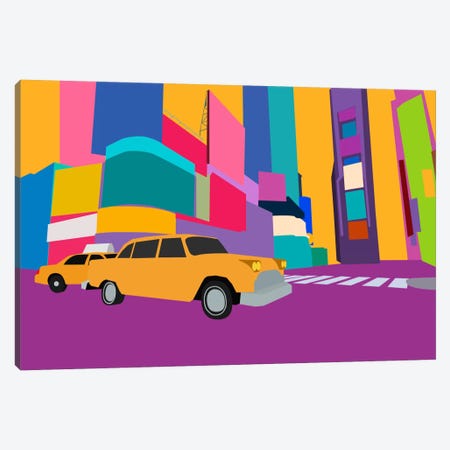 Neon Block NYC Taxi Canvas Print #ICA254} by Unknown Artist Canvas Wall Art