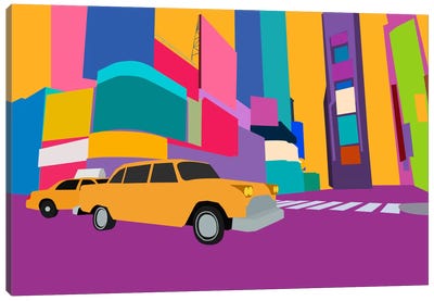 Neon Block NYC Taxi Canvas Art Print - Times Square
