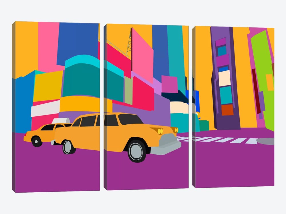 Neon Block NYC Taxi by Unknown Artist 3-piece Canvas Wall Art