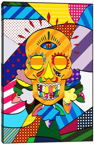 Sugar Skull Comic Art Canvas Art Print - Día de los Muertos Art