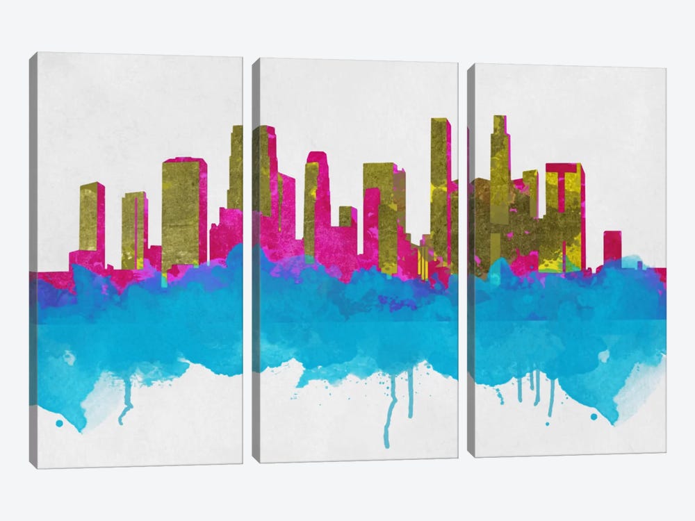 Goldleaf Watercolor Cityscape by 5by5collective 3-piece Canvas Art Print