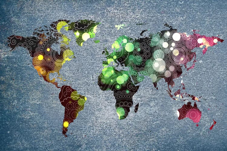 Tribal Swirl Patten World Map by 5by5collective wall art