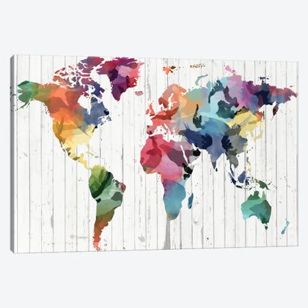 Wood Watercolor World Map Canvas Print #ICA302} by 5by5collective Canvas Art Print
