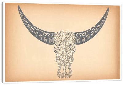 Longhorn Sugar Skull Canvas Art Print - Día de los Muertos Art