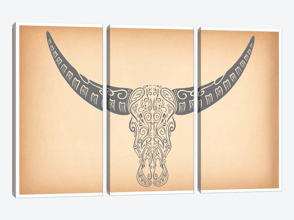 Longhorn Sugar Skull by 5by5collective 3-piece Canvas Print