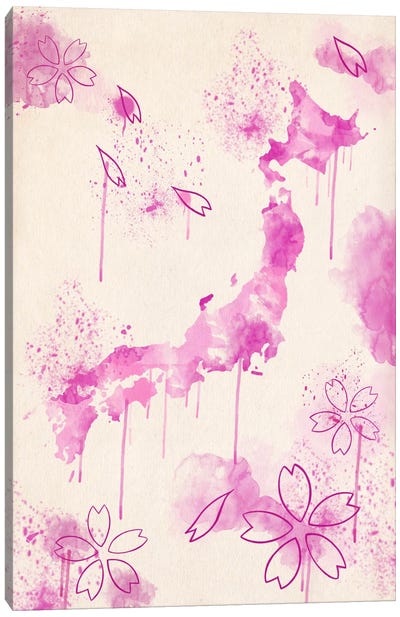 Japan Blossoms Canvas Art Print - Green & Pink Art