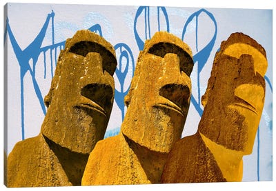 Maoi Graffiti Art Canvas Art Print - Easter Island