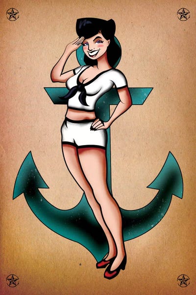 Sailor Girl Pinup by 5by5collective framed canvas print