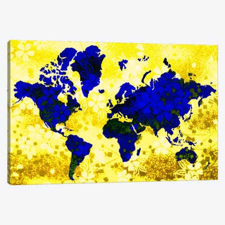 Floral Earth Map Canvas Print #ICA378} by Unknown Artist Canvas Art